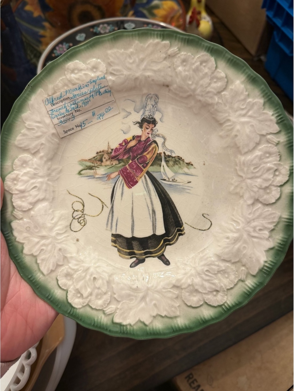 Green rim embossed lady plate